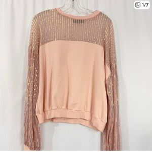 French Terry Blush Pink Sequin Trim Pullover